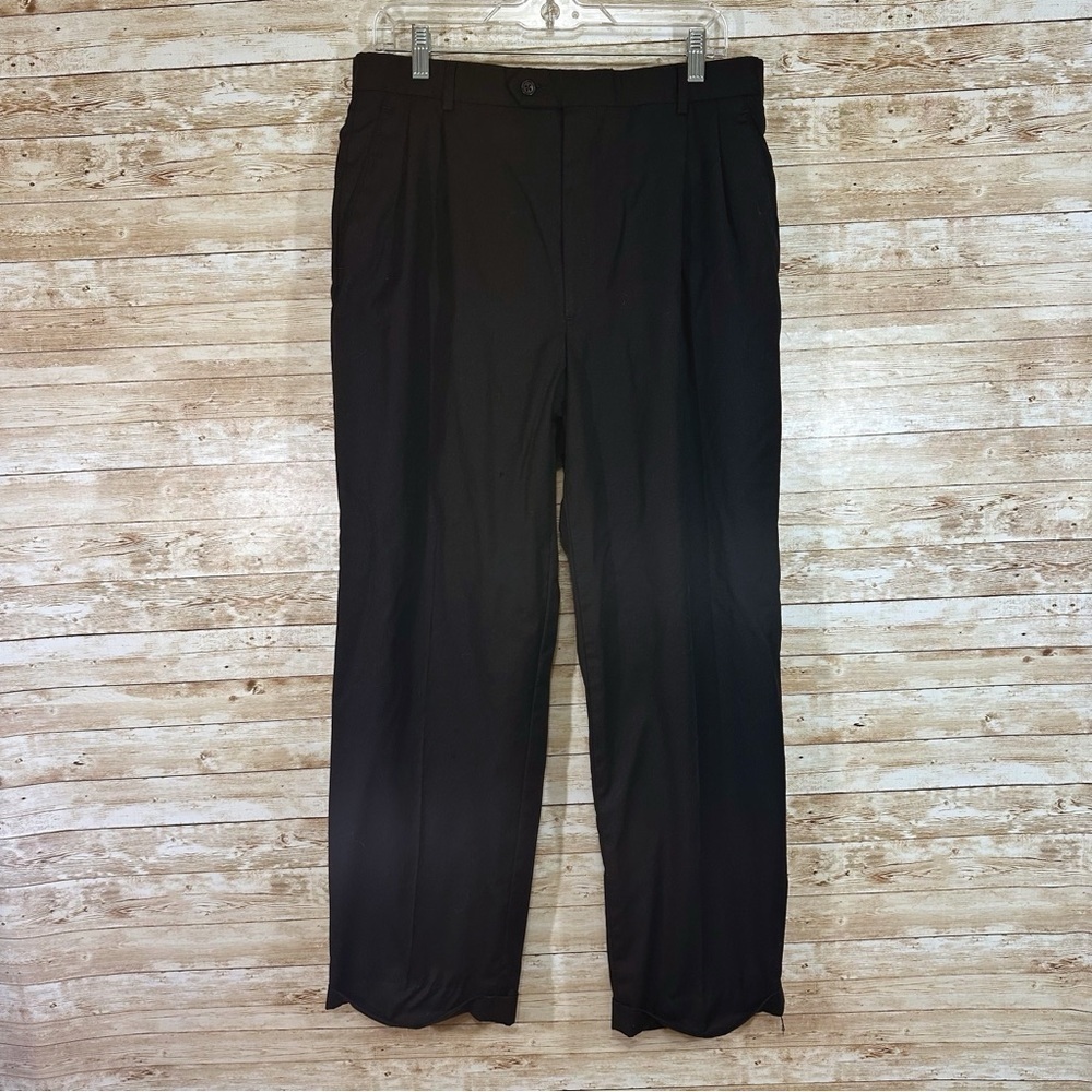 Joseph & Feiss- 100% Wool Black Pleated Front Cuffed Dress Pants- Size 34X29